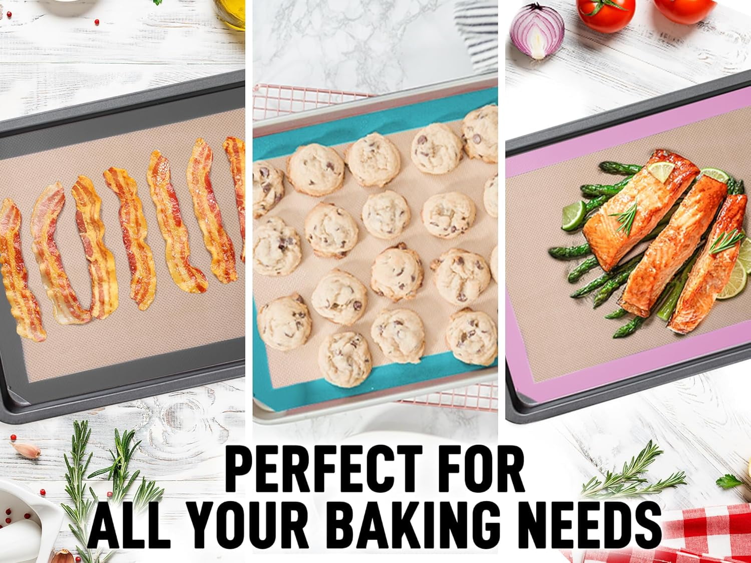Silicone Baking Mat Set – 2-Pack 16.5″ × 11.6″ Reusable Non-Stick Silicone Baking Sheets, Food-Safe, Heat-Resistant up to 250°F – Perfect for Cookies, Pastries & Oven Use (Dark Gray)