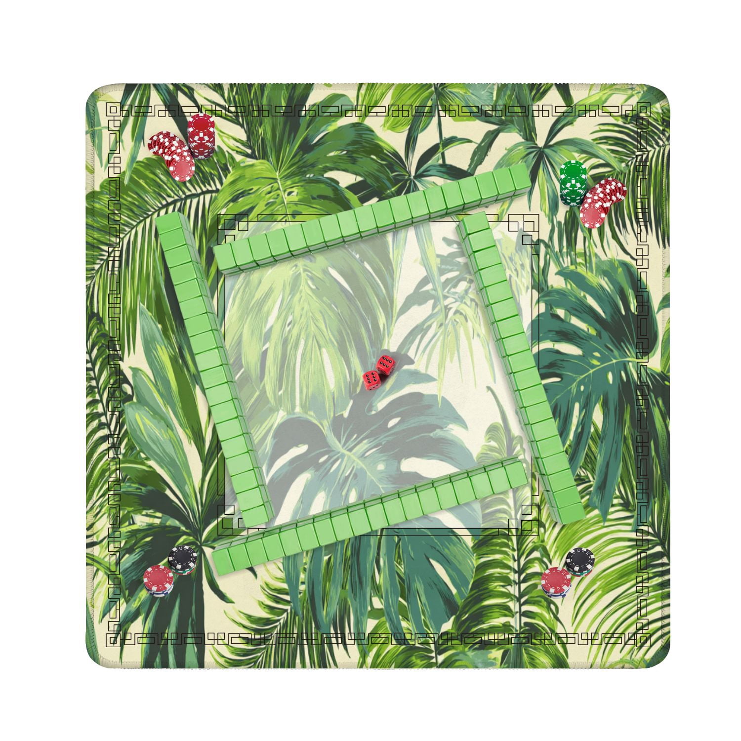 Mahjong Mat 31.5" x 31.5" Tropical palm leaves jungle leaf seamless floral Non-Slip Noise Reduction American Mahjong Tiles Table Cover for Dominoes Poker Card Board Games Gift