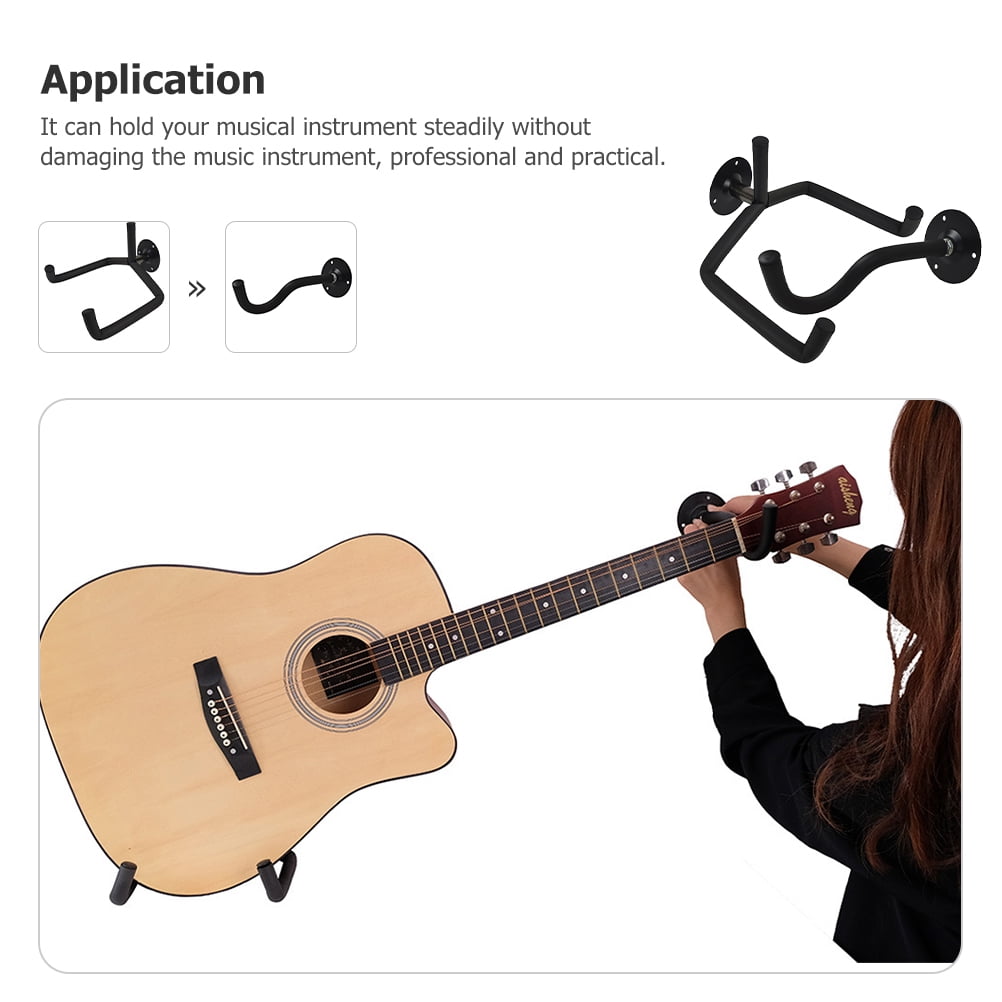 TOYMYTOY 1Set Black Guitar Wall Mount Hanger Durable Iron Horizontal Holder for Bass Ukulele
