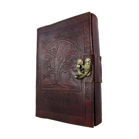 Large Embossed Leather Celtic Tree Of Life 184 Leaf Diary Journal with Clasp