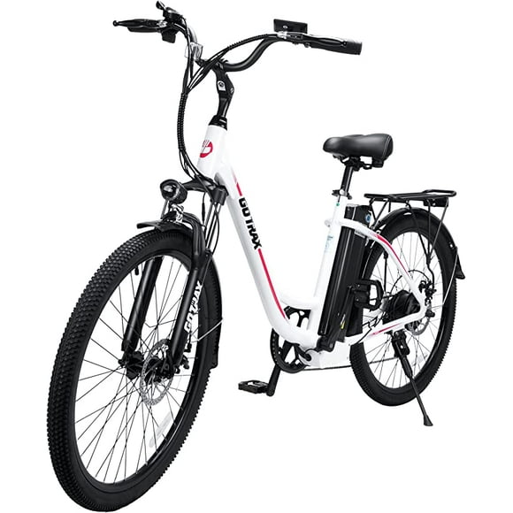 GOTRAX EBE6 26inch Electric Bike with 48V 10Ah Removable Lithium-Ion Battery, Shimano Professional 7 Speed Gears,Pre-Assembled Fenders and Rear Shelf for Snow Beach (White)