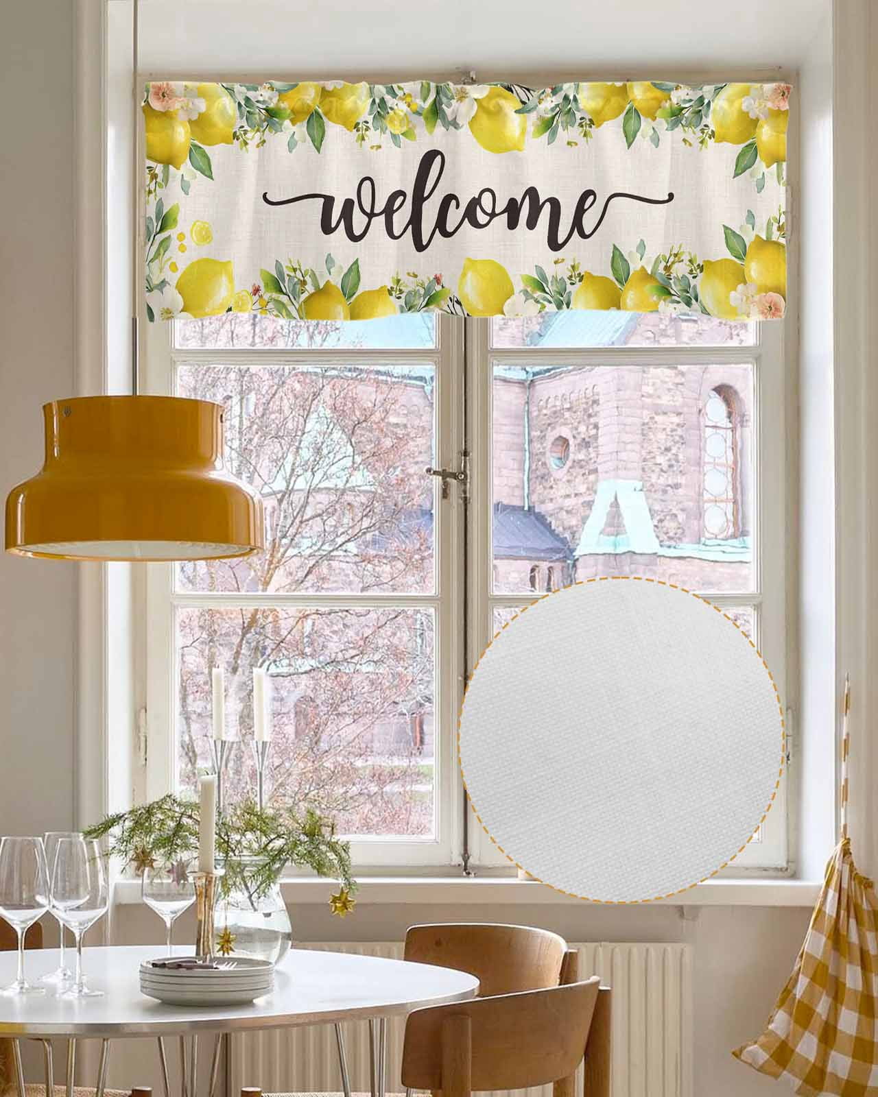 Lemon Farmhouse Kitchen Valances for Windows Farmhouse Linen Window Valance Curtain for Living Room Window Treatment Summer Fruit Botanical Beige Burlap Valance Rod Pocket Topper Drape, 54 x 18 Inch