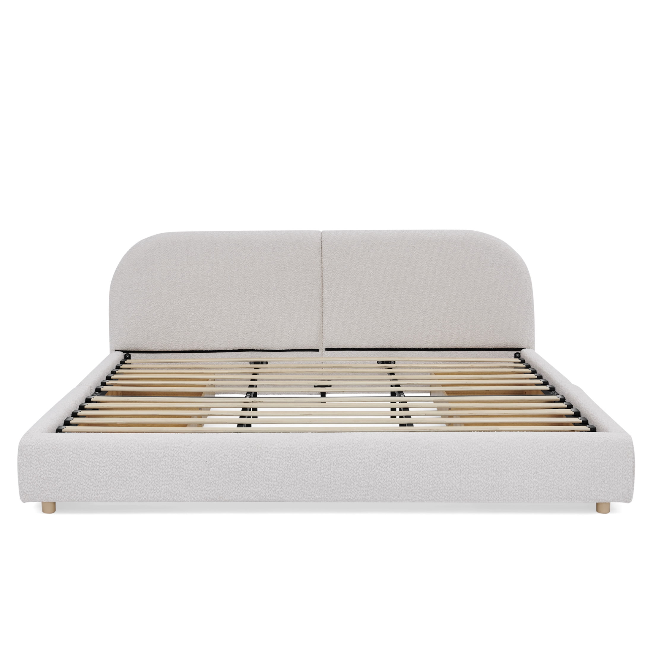 Noble House Elbert King Size Upholstered Bed Frame, Circle Yarn Tall Curved Headboard with Storage Drawers, Beige