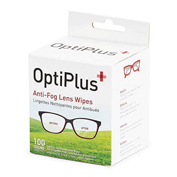 OptiPlus Anti Fog Lens Wipes l Pre-Moistened l Cleaning Wipes for Glasses, Laptops Screens, Smart Phones, Optical Lens, Goggles, Watch Screen l Defogging, Quick-Dry & Scratch-Free l 100 Count