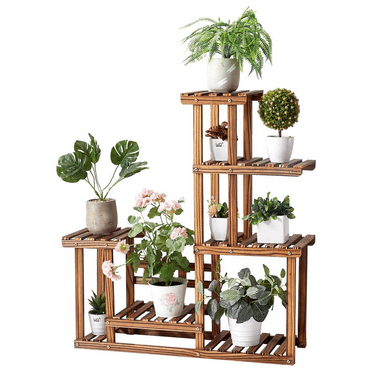 Wood Plant Stand Indoor Outdoor Multi Tiered Corner Plant Shelf Holder High Low Flower Rack Stand for Indoor Multiple Plants 9 Potted Organize Shelves in Living Room Garden Balcony Patio Yard