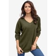 thumbnail image 2 of Roaman's Women's Plus Size Drop Needle V-Neck Lightweight Sweater Knit, 2 of 6