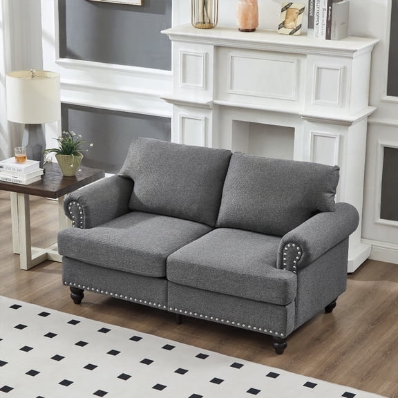 Modern Grey Polyester Loveseat 59.5" with Solid Wood Frame and Storage