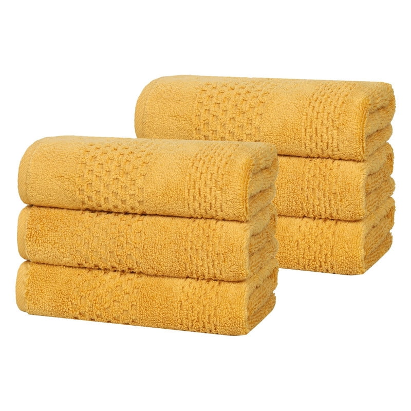 Superior Playa Zero Twist Cotton Solid Waffle Textured Absorbent Hand Towels, Set of 6, Gold