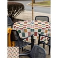 thumbnail image 5 of Outdoor Tablecloths with Umbrella Hole & Zipper, Colorful Checkered 54x54 Inch Square Tablecloths, Vintage Plaid Grid Geometric Beige Waterproof Table Cloth, Patio/Pool/Picnic Table Covers, 5 of 8