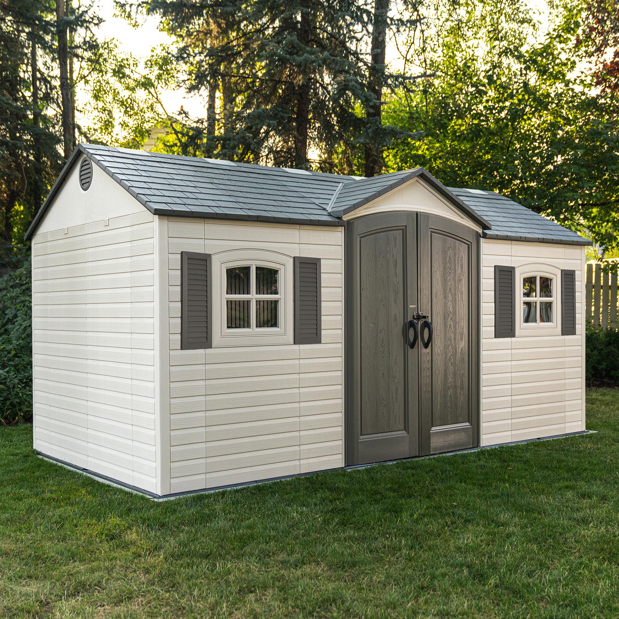 Lifetime Lockable DIY Polyethylene Outdoor Storage Shed, 106.5 sq. ft.,15' x 8' Tan & Gray (60465)