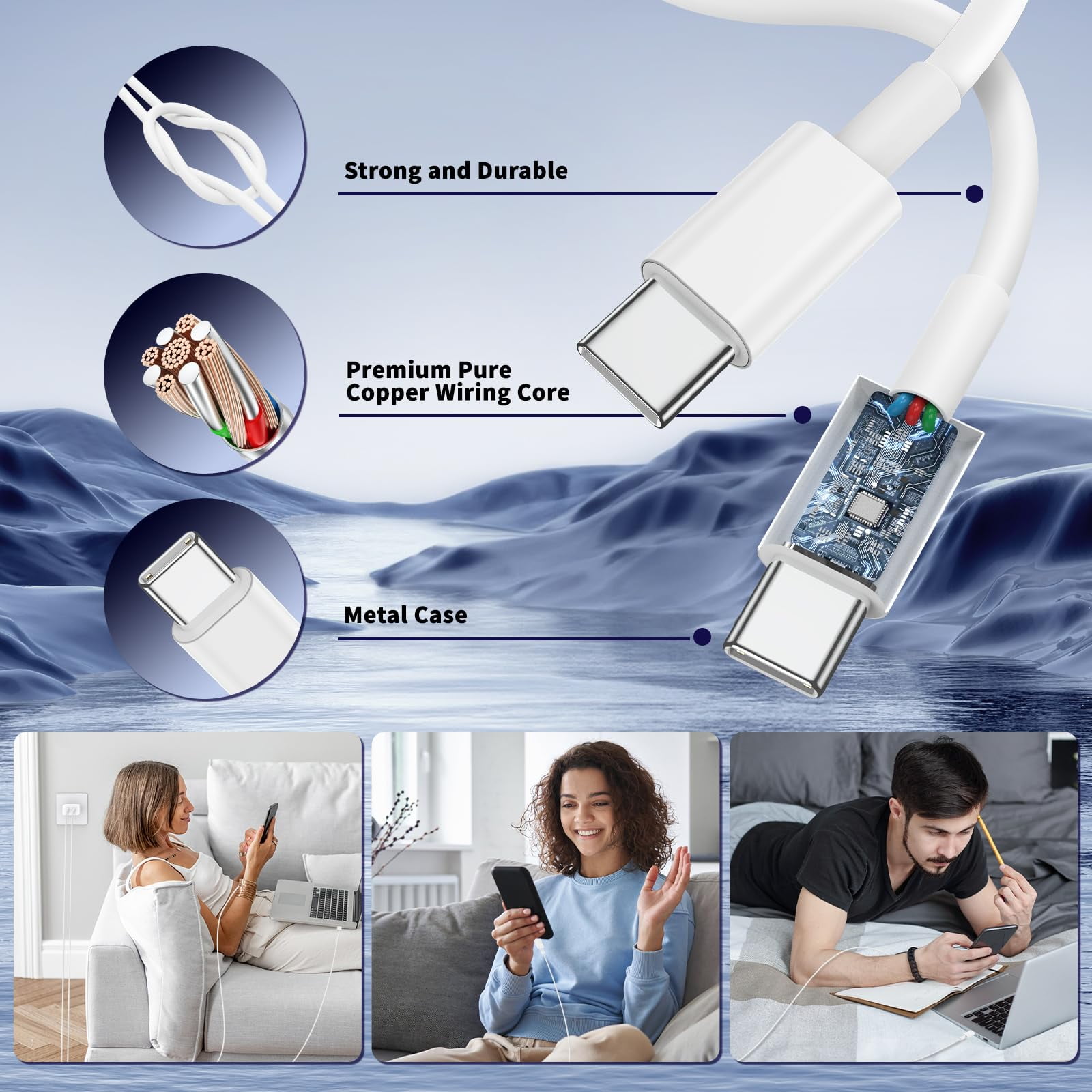 45W Dual Port USB C Fast Charger Block [2-Pack] with 3/6/10/10FT 60W USB C to C Cables, PD 3.0 Super Fast Charging Wall Charger for Samsung Galaxy S26 /S25 Ultra/S24+/S23