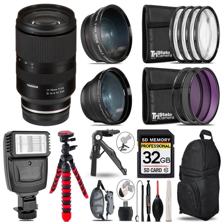 Tamron 17-70mm f/2.8 Di III-A VC RXD Lens for FUJIFILM -3 Lens Kit + Slave Flash + Tripod - 32GB Accessory Bundle
