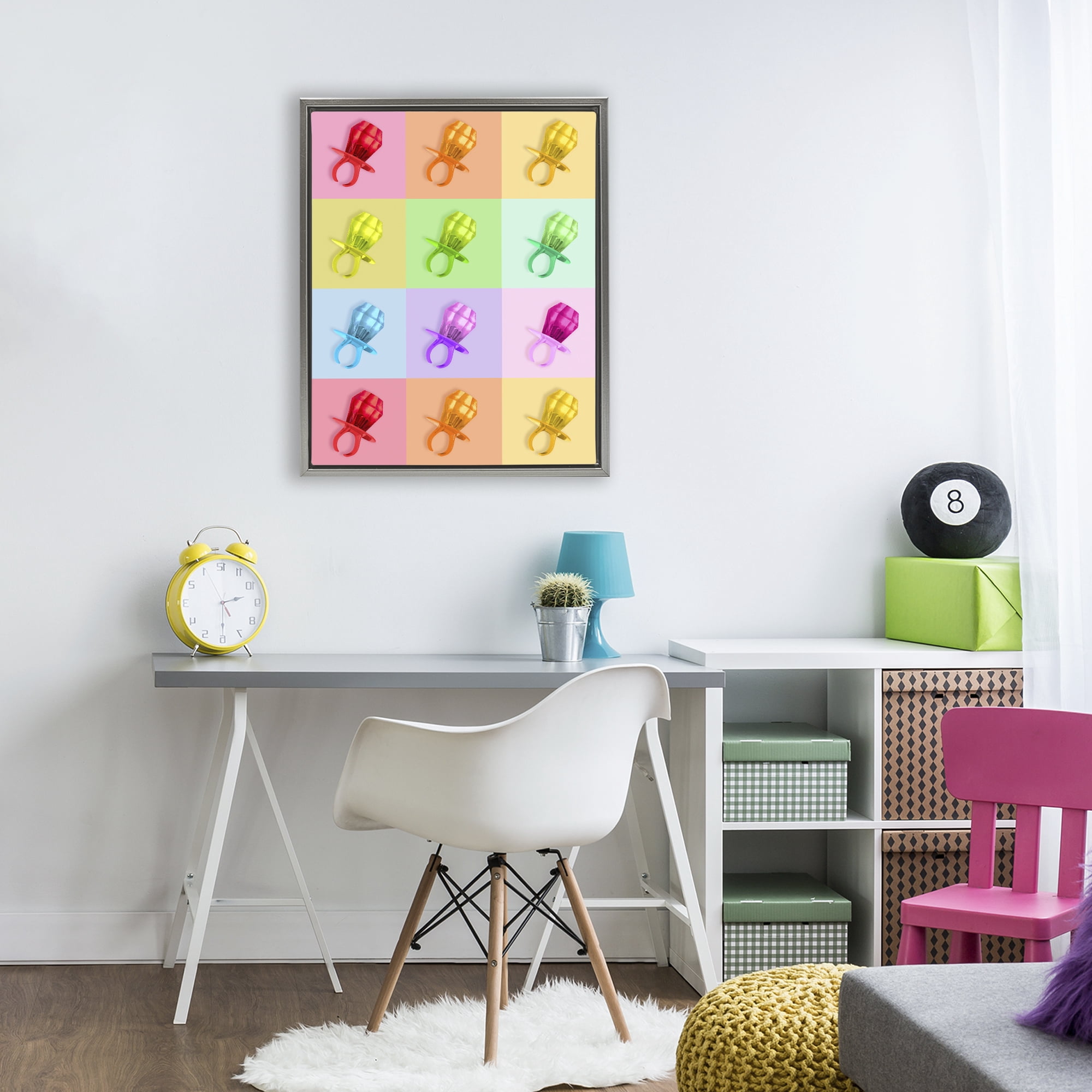 Stupell Industries Candy Gem Pop Grid Gray Framed Floater Canvas Wall Art, design by LISH Creative