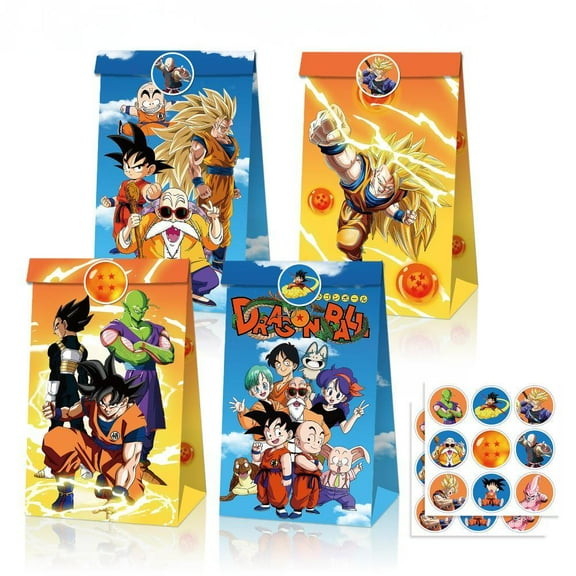12 PCS Dragon Ball Gift Bags and 18pcs Sticker Dragon Ball Goody Bags Dragon Ball Party Favor Bags Candy Bags Dragon Ball Favor Bags (8.6*4.7*3.1 IN)
