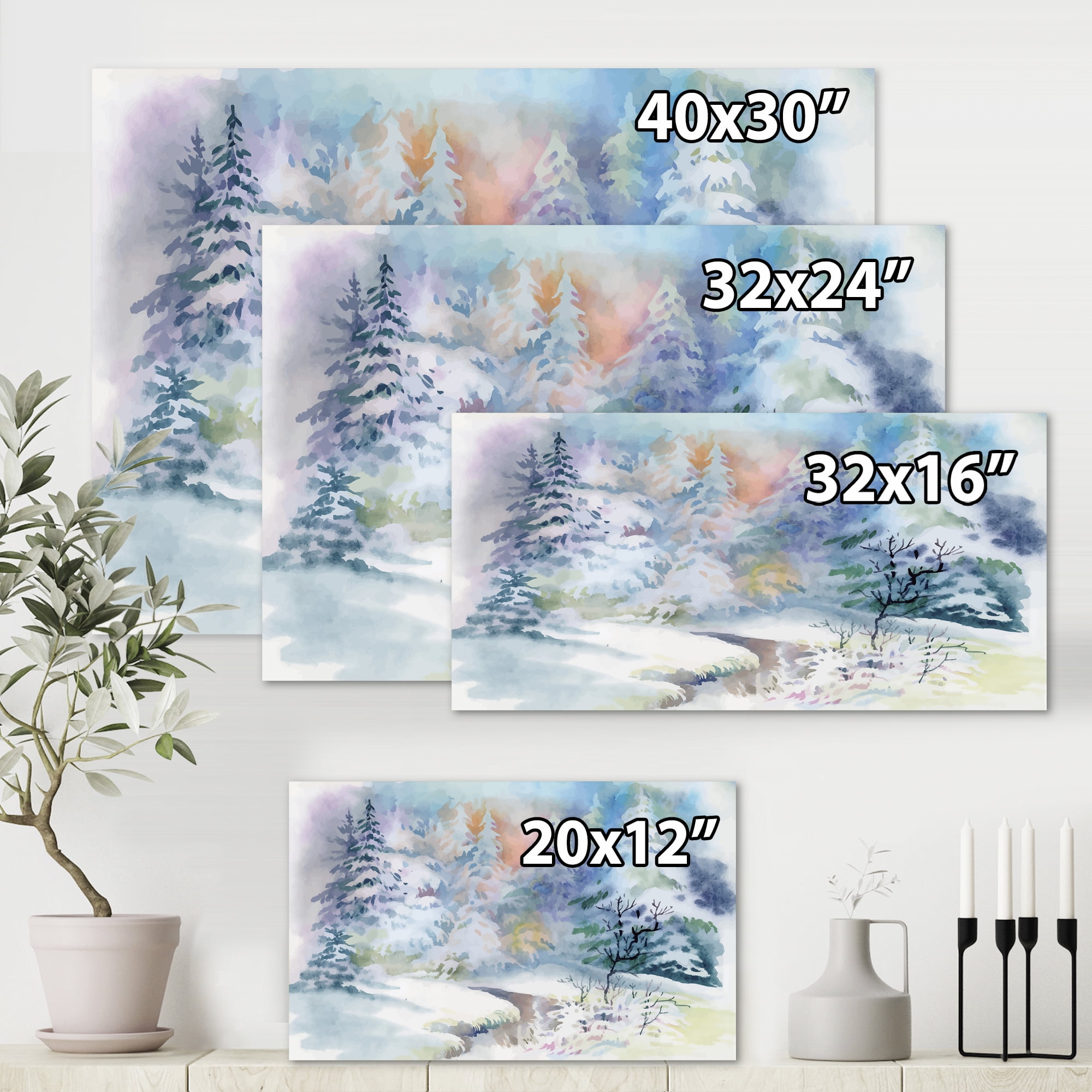 Designart ' Snowy River With Winter Landscape ' Traditional Canvas Wall Art Print