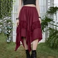 thumbnail image 6 of Cavosen Summer Skirt Plus Size Loose Solid Pleated Elastic Waist Midi Skirt Ladies A Line Gothic Soft Summer Skirt Wine XS, 6 of 9