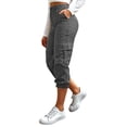 thumbnail image 2 of WIZUTIZ Women's Solid Color High Rise Cropped Jogger Pants with Decorative Buttons Elastic Waist Side Pockets Tapered Ankle Casual Trousers Soft Stretchy, 2 of 7