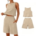 thumbnail image 5 of Horkkom Short Sets for Women 2 Piece Linen Solid Color Tank Tops High Waist Shorts with Pockets Summer Casual Vacation Sets XL, 5 of 7