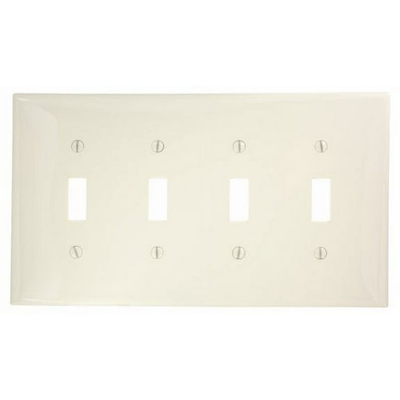Leviton PJ4-T 4-Gang Toggle Switch Wallplate, Unbreakable, Midway Size, Light Almond