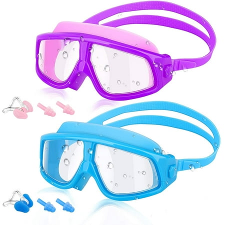 Children's Swimming Goggles (Age 3-15), (2 Pack) Clear Wide Vision Swim ...