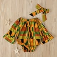 thumbnail image 2 of Baby Girl Bubble Romper Toddler Baby Girls African Print Long Sleeve Romper Hair Band Bodysuits Outfit Baby Bubble Romper Multicolor 6 Months-12 Months, 2 of 7