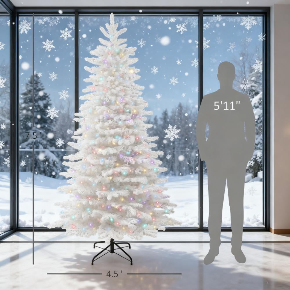 7.5ft Prelit Flocked Christmas Tree with 500 LED Lights 1264 Tips Remote Timer Indoor Decor