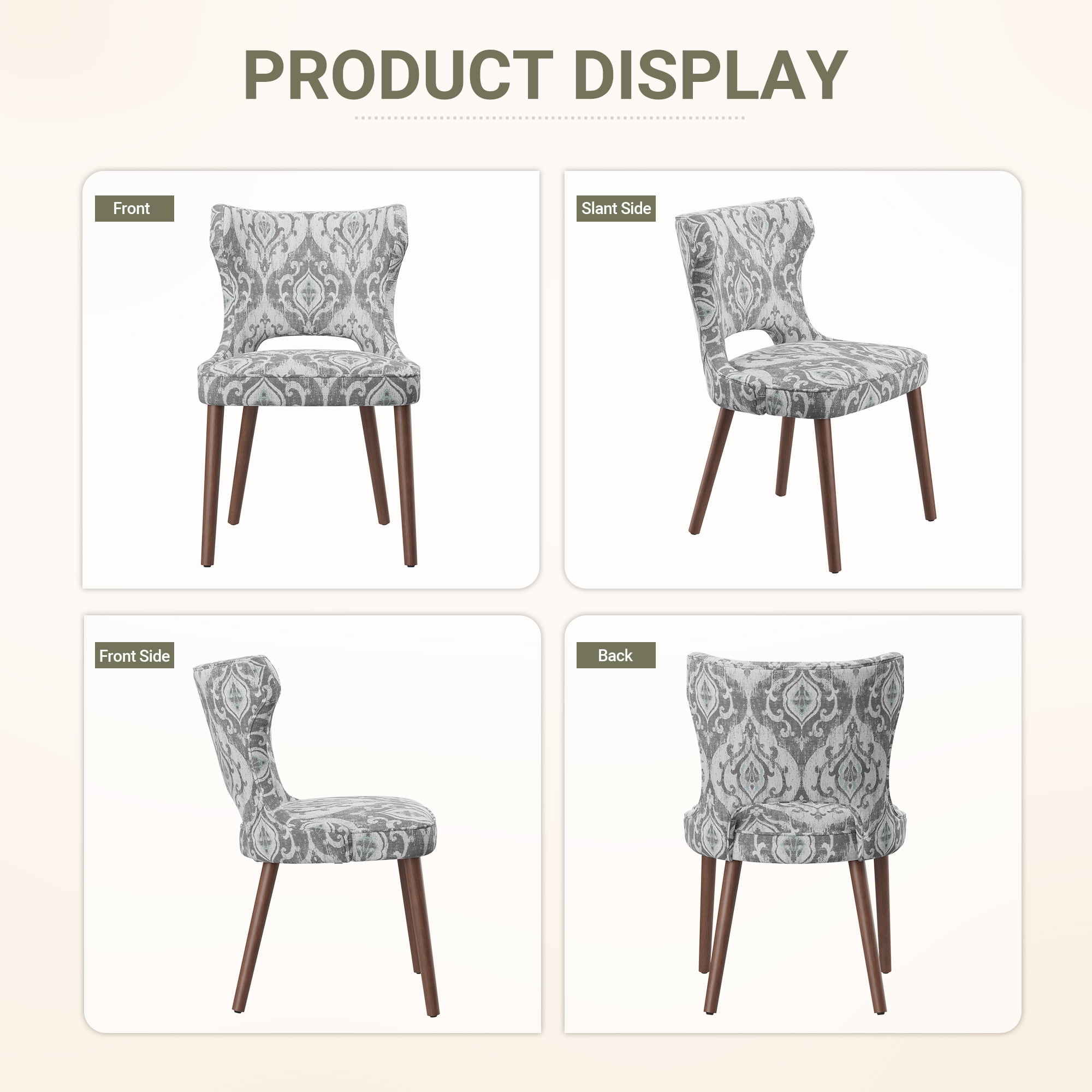 EOP Modern Fabric Upholstered Dining Chairs Set of 6, Wingback Dining Side Chairs with Solid Wood Legs, Farmhouse Dining Room Chairs for Dining Kitchen Living Room, Jacquard