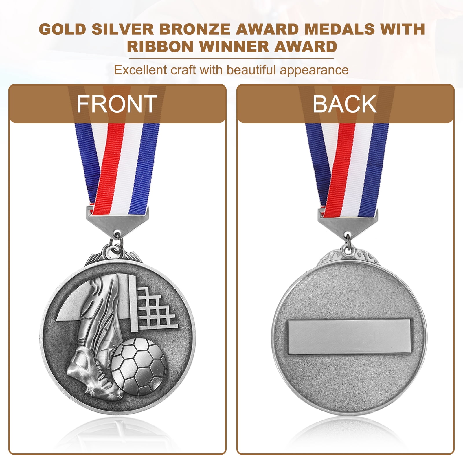 Uxcell Football Events Mesh Embossing Award Medals with Ribbons, Winner Medals Prizes for Competitions Sports Party Silver
