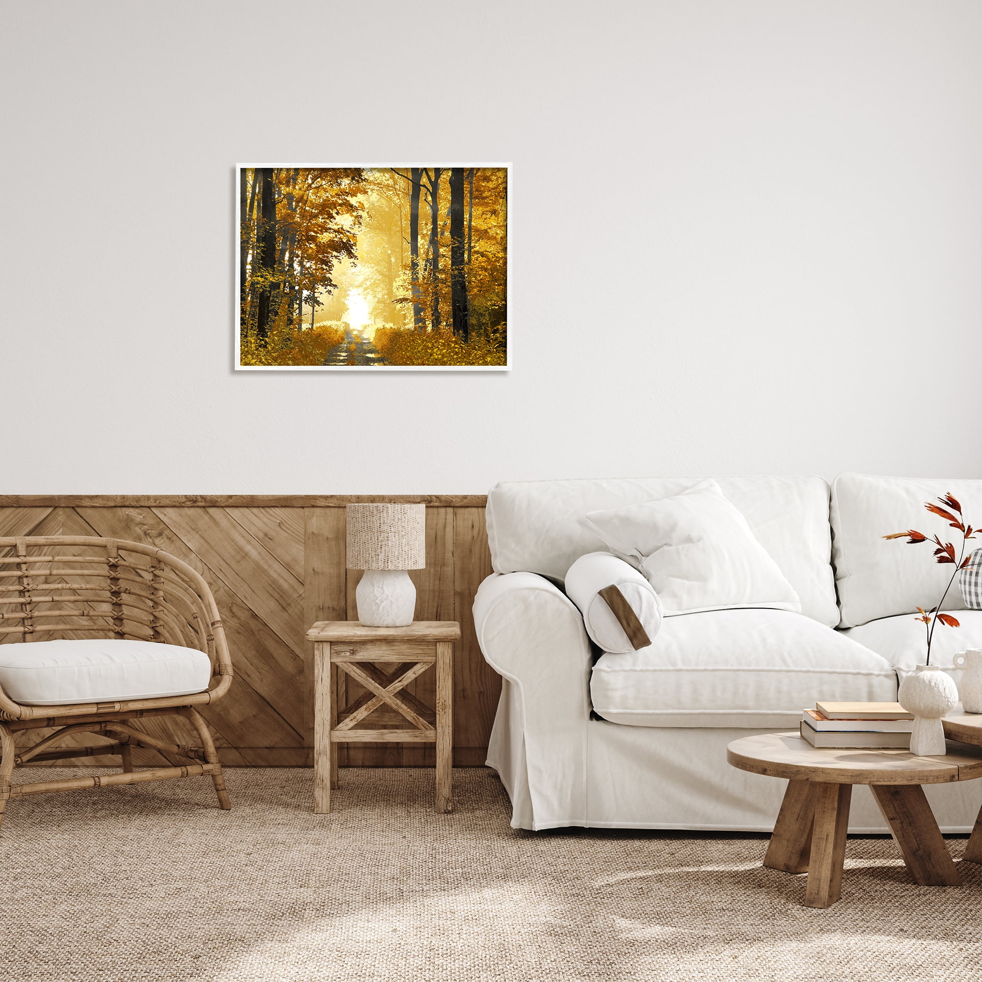 Stupell Industries Autumn Path Landscape Nature Painting White Framed Art Print Wall Art, 30 x 24