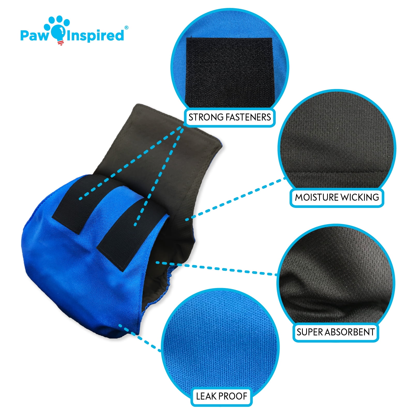 Paw Inspired Reusable Male Dog Diapers, Washable Belly Bands for Male Dogs, Dog Wraps for Incontinence (Medium (3ct), Assorted (Black Lining))