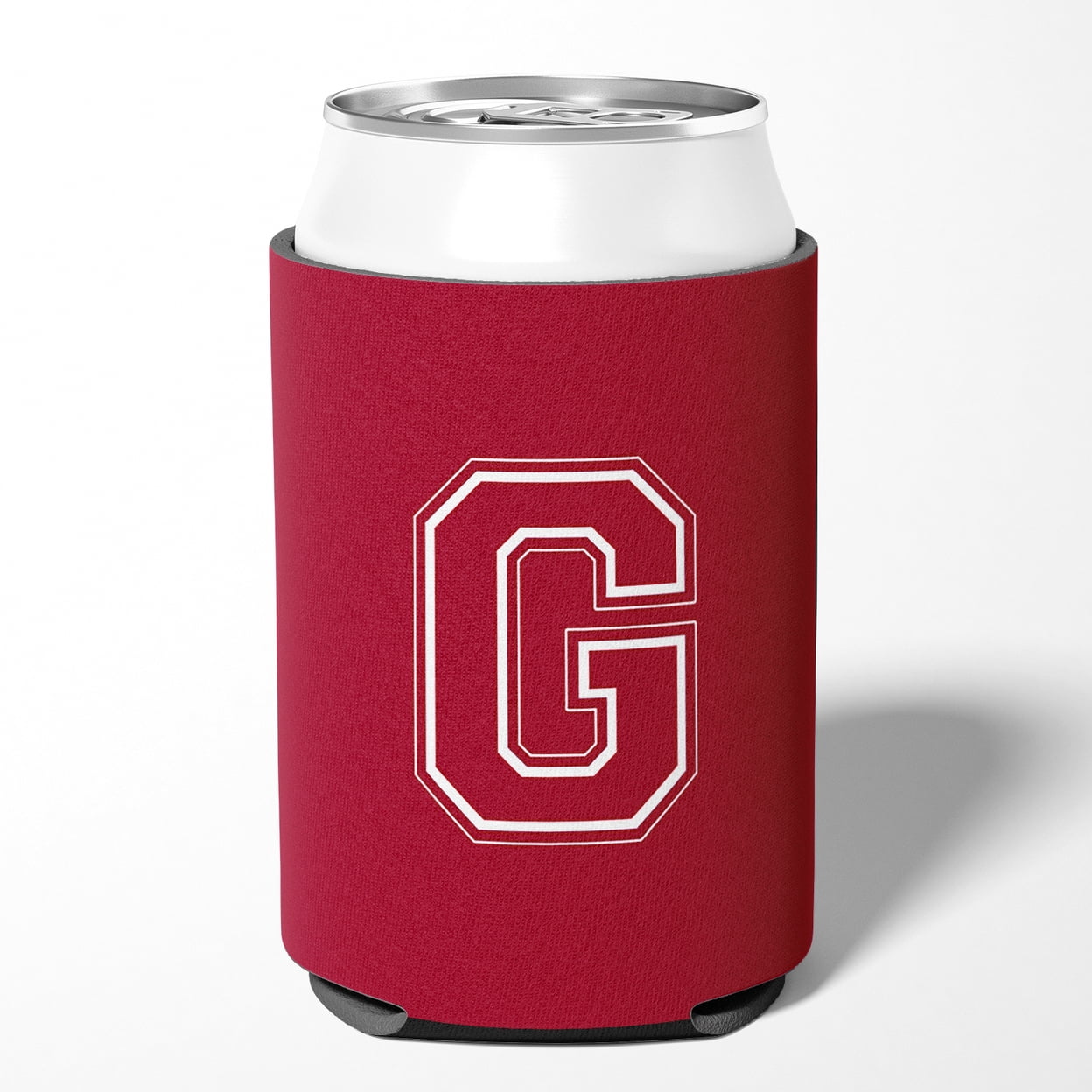 Letter G Initial Monogram - Maroon and White Can or Bottle Hugger