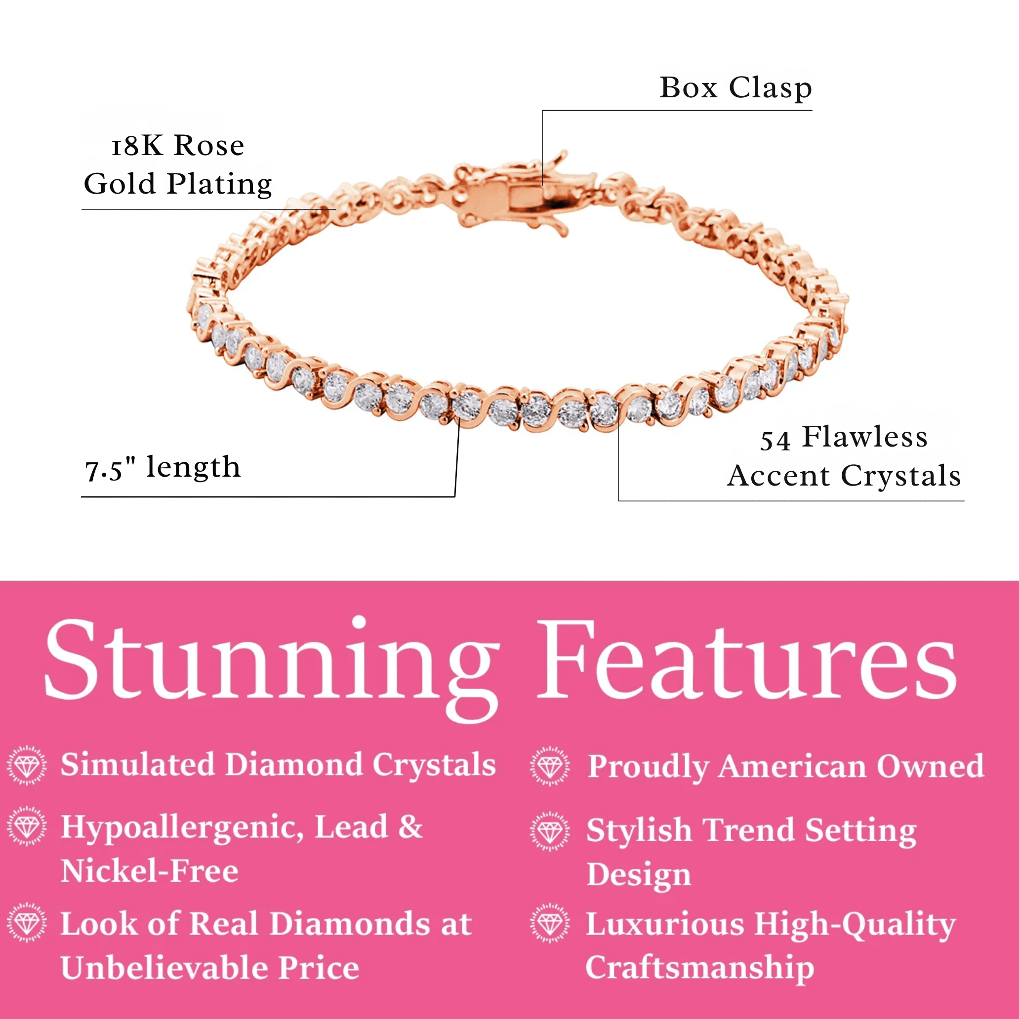 Cate & Chloe Ezra 18k Rose Gold Plated Infinity Tennis Bracelet with Simulated Diamond for Women