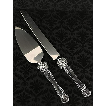 Cake Knife Server Set Silver Rhinestone Decoration Amazing