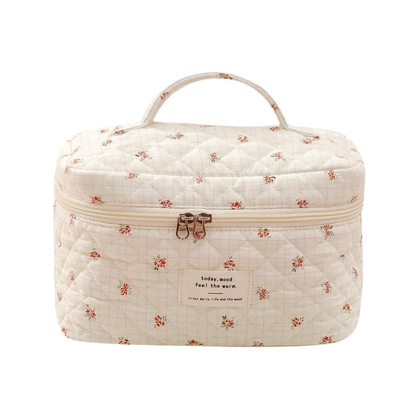 Neceser de gran capacidad con compartimento floral pequeño y acolchado, con bonitas flores