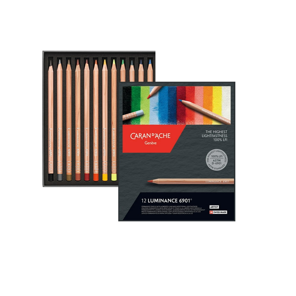 Caran d'Ache, Luminance 6901, Dry Permanent Colored Pencils, 12 Colors
