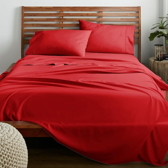 American Home Collection Ensemble de Draps Format Simple - Poche Profonde de 16 Pouces - Draps de Lit en Microfibre Ultra Douce - Respirants, Infroissables, Entretien Facile - Certifié Oeko-Tex (Simple, Rouge)