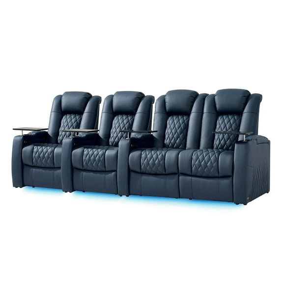 comfiroom Top Grain Leather Home Theater Seating Seats, Classic Series Dual Power Movie Gaming Sofa Movie Theater Chairs Theater Recliner Sofa with Type-C USB Charger Cup Holders