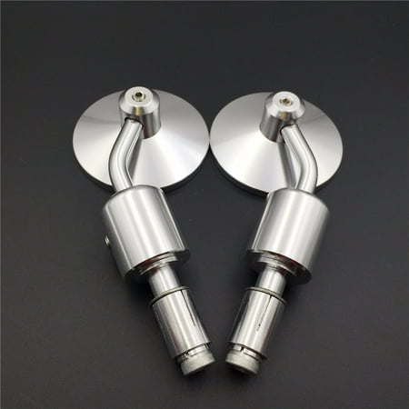 HTT Motorcycle A Set CNC Silver Rear View Handle Bar End Round Mirrors 1