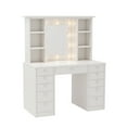 thumbnail image 5 of Furvclv Vanity Desk With Light Mirror, Makeup Vanity With Lights Tri-Folding Mirror, Dressing Table Make Up Desk With Drawers, Open Storage Shelves For Girls Women, 5 of 8