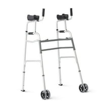 Medline Upright Folding Walker for Seniors, 5-In Wheels, 300 lb Weight Capacity, Aluminum, Silver