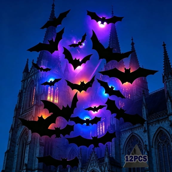 Halloween LED Twinkling Bat Wall Decal Lights, 3D Light Up Bat Decor with Timer for Indoor and Outdoor Holiday Party