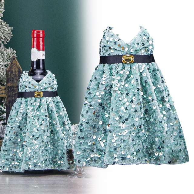Housse de Bouteille de Vin Paillettes Robe Rouge Décoration de Bouteille de Vin Paillettes Bouteille de Noël pour Décoration de Table de Dîner de Noël