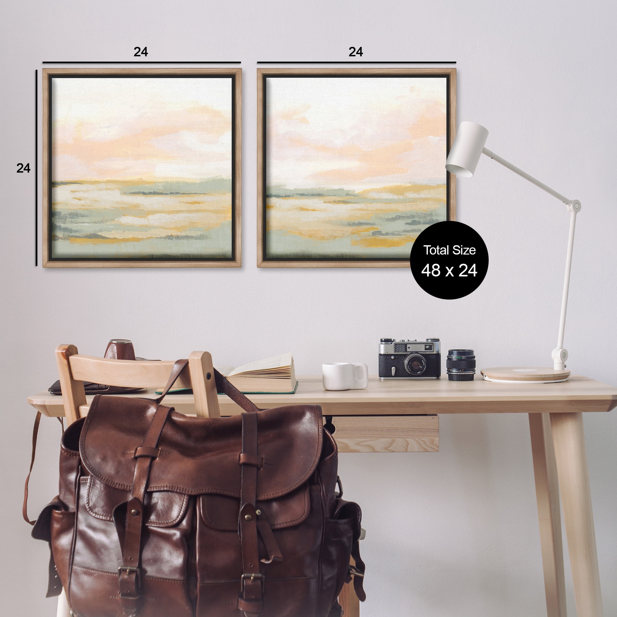 Stupell Industries Sunrise Sky Abstraction Landscape Painting Brown Floater Framed Canvas Art Print Wall Art, 25 x 25, Set of 2