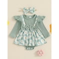 thumbnail image 2 of Suealasg Baby Girls Outfits 2Pcs Newborn Girls Spring Fall Clothes 3 6 9 12 18 Months Infant Girls Long Sleeve Flower Print Romper Dress + Headband Set, 2 of 8