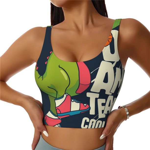 Balery Dinosaur Basketball Player Sujetadores deportivos con espalda cruzada para mujer, acolchados, sin costuras, de alto impacto, ideales para yoga, gimnasio, entrenamiento y fitness.-Small