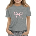thumbnail image 2 of CCRFTGI Shirt for Children Girls Size 10-12 Funny Preppy Bowknot Print T Shirts Fashion T-Shirt Summer Tops Short Sleeve Crew Neck Girls Clothes Light Gray 3-4 Years, 2 of 5