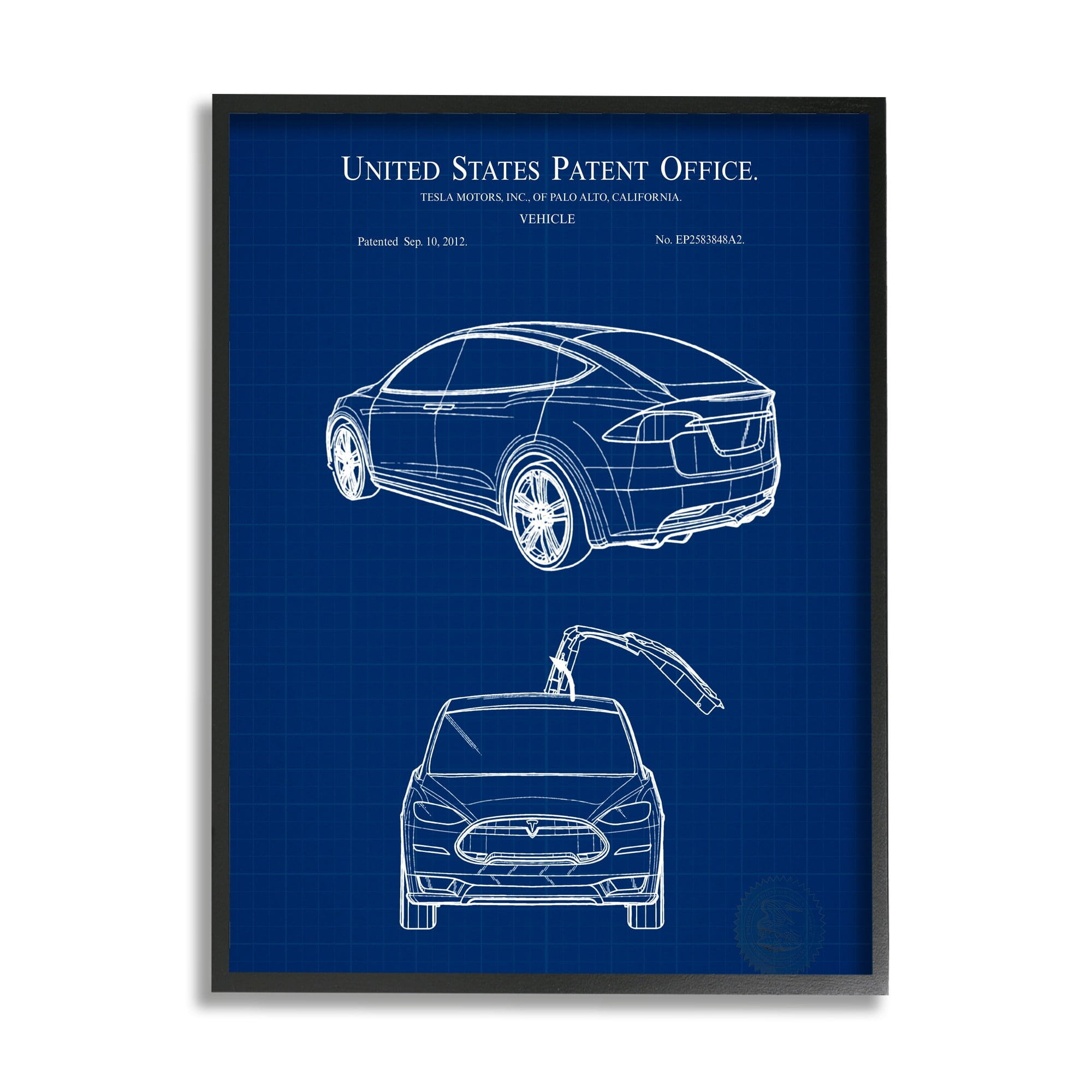 Stupell Industries Blue Vehicle Car Outline Diagram Blueprint Style Framed Wall Art, 24 x 30, Design by Karl Hronek