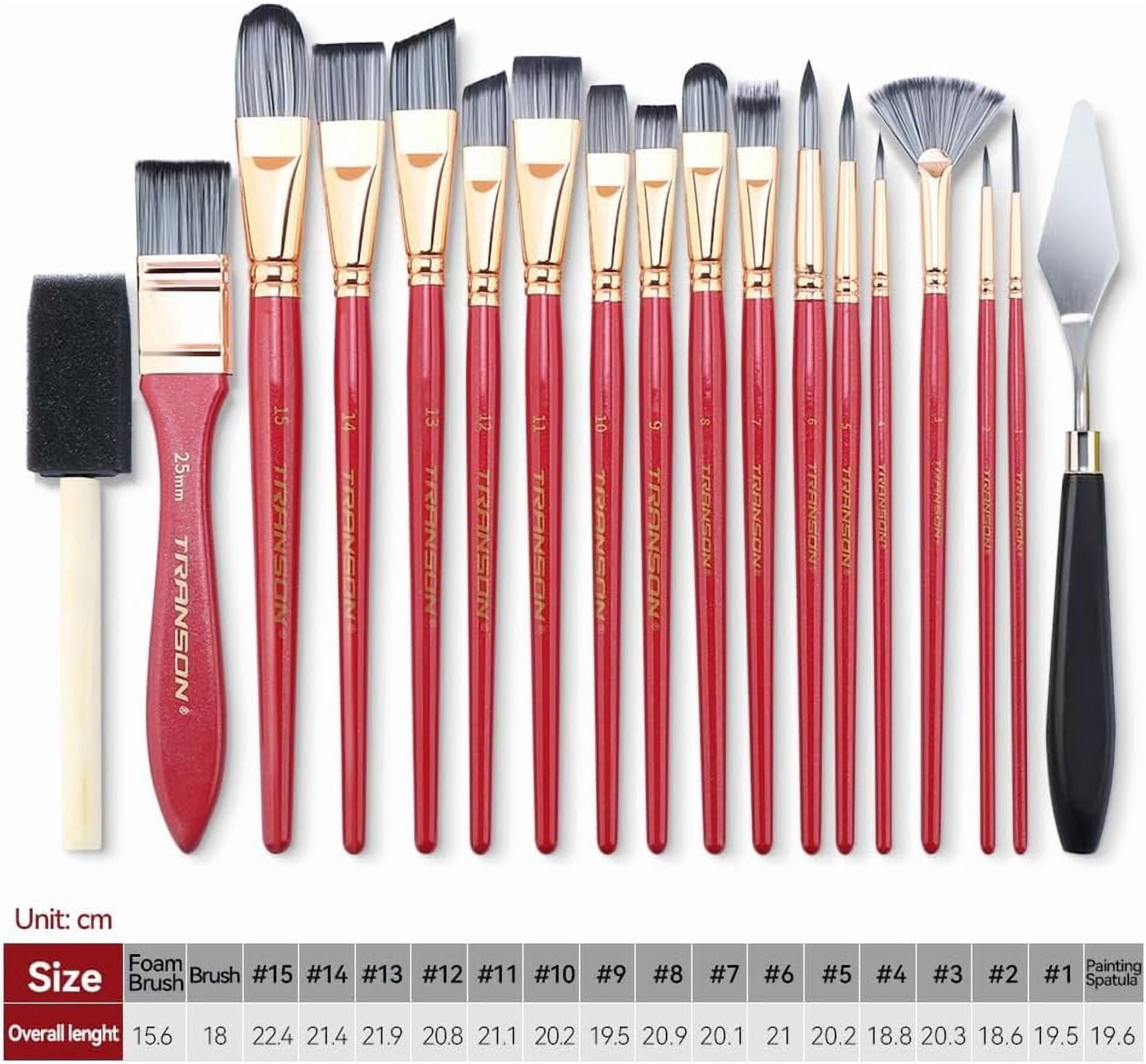 JJEAN-Transon Art Paint Brush Kit 16 Paint Brushes with Foam Brush Sponge Spatula and Brush Case for Oil, Acrylic, Watercolor, Gouache, Painting Pink Color