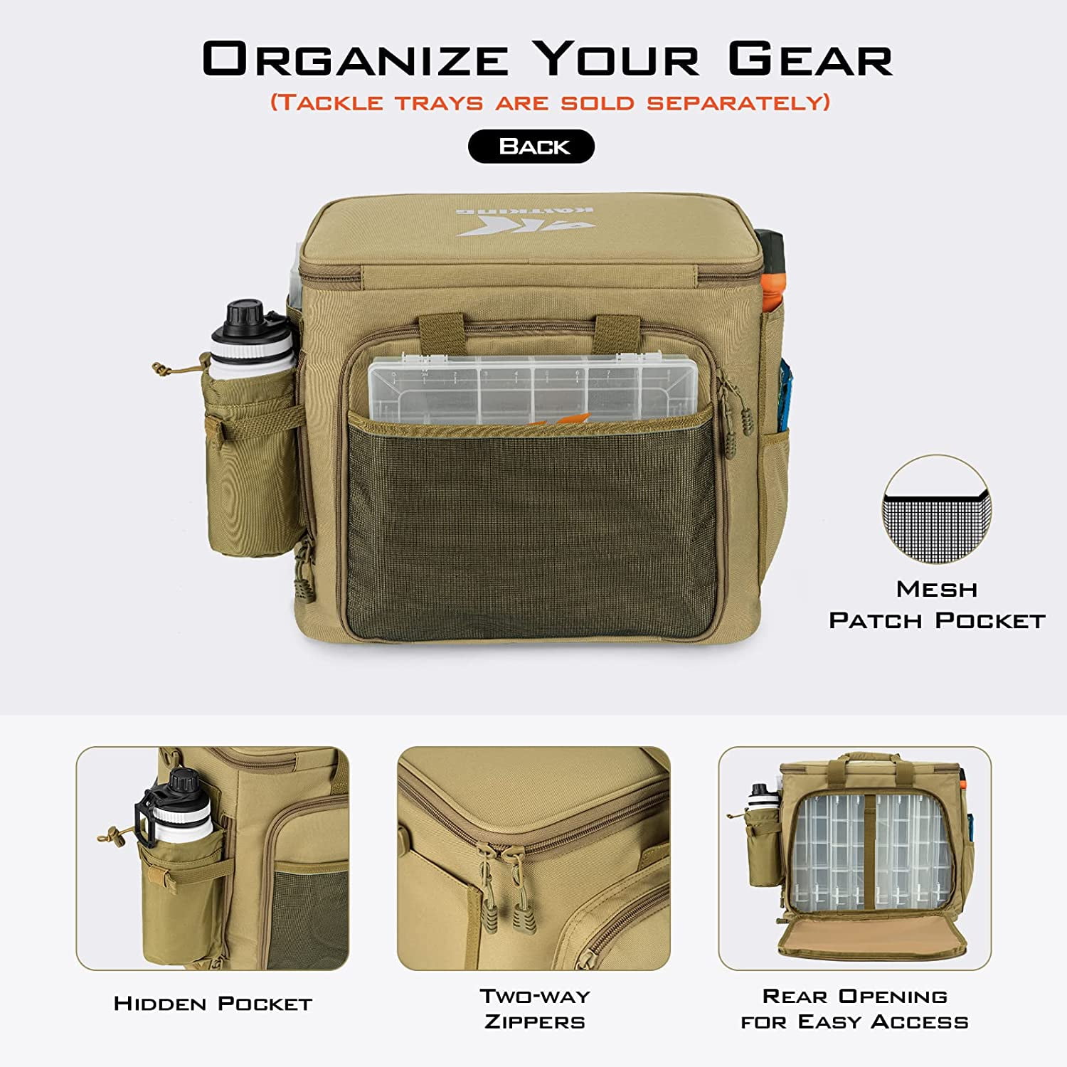 KastKing Fishing Tackle Bags - Water Resistant Material - Fishing Gear Storage -Karryall Large Khaki