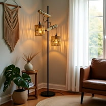 Beige Lampshades Set of 2, Hollow-Carved Design Lamp shades boho, Woven Rattan for Table Lamp, Floor Lamp, Pendant Light